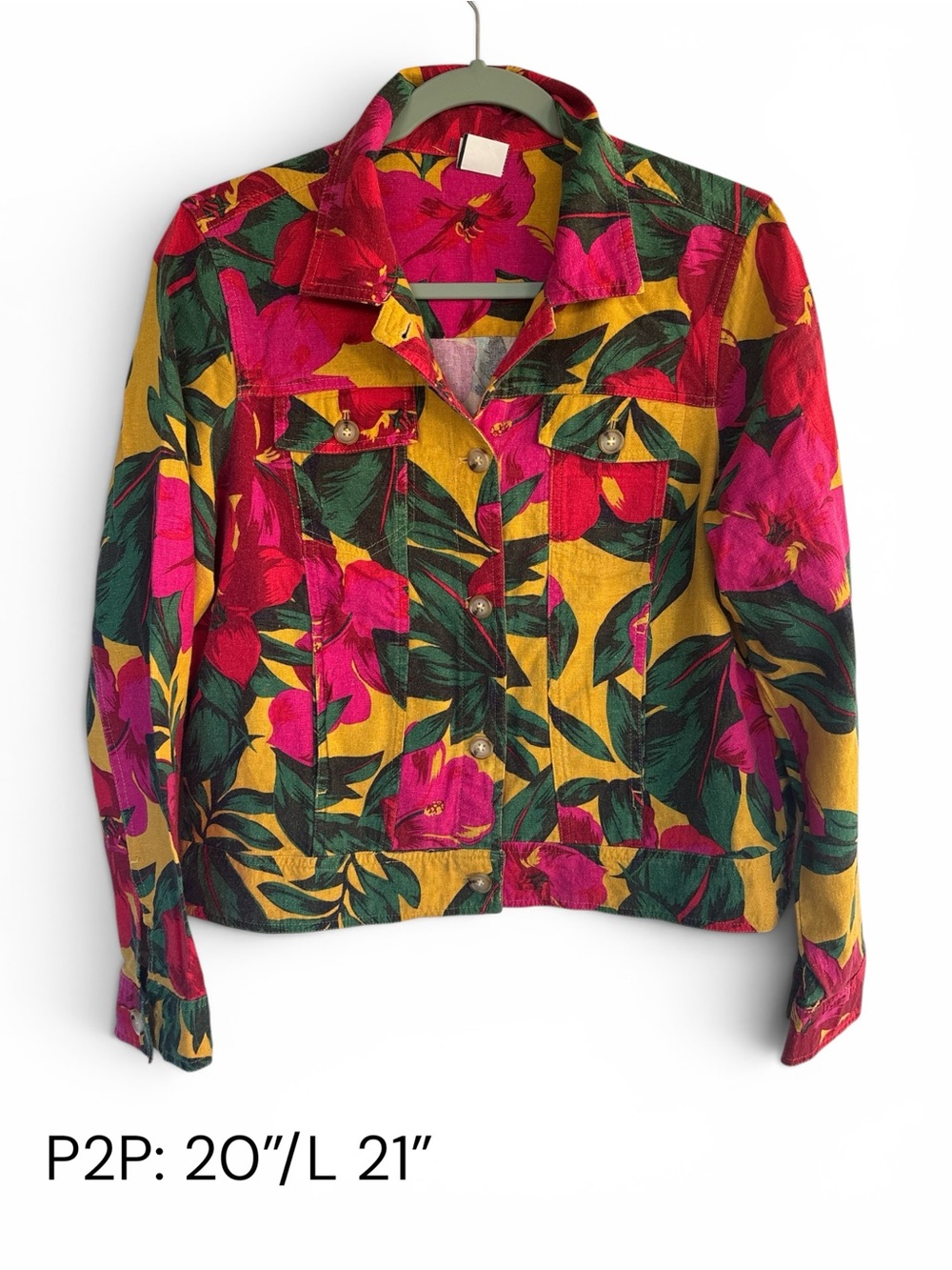 Bright Tropical Floral Denim Jacket in Yellow & Fuchsia